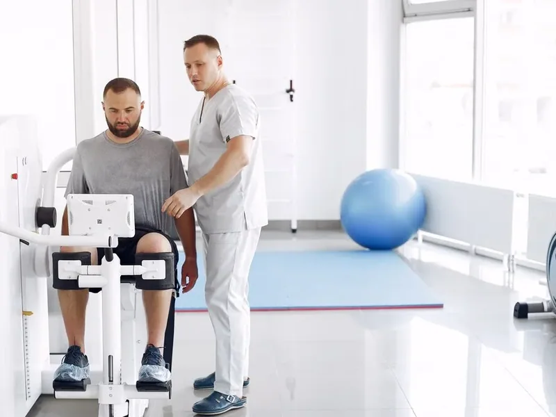 Clinician working with a client in a therapy clinic