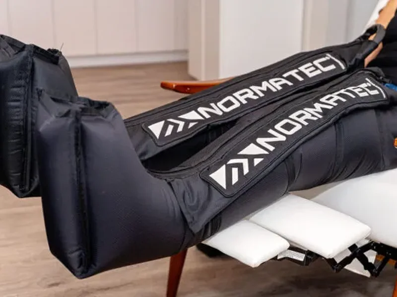 Normatec compression boots ready for a recovery session